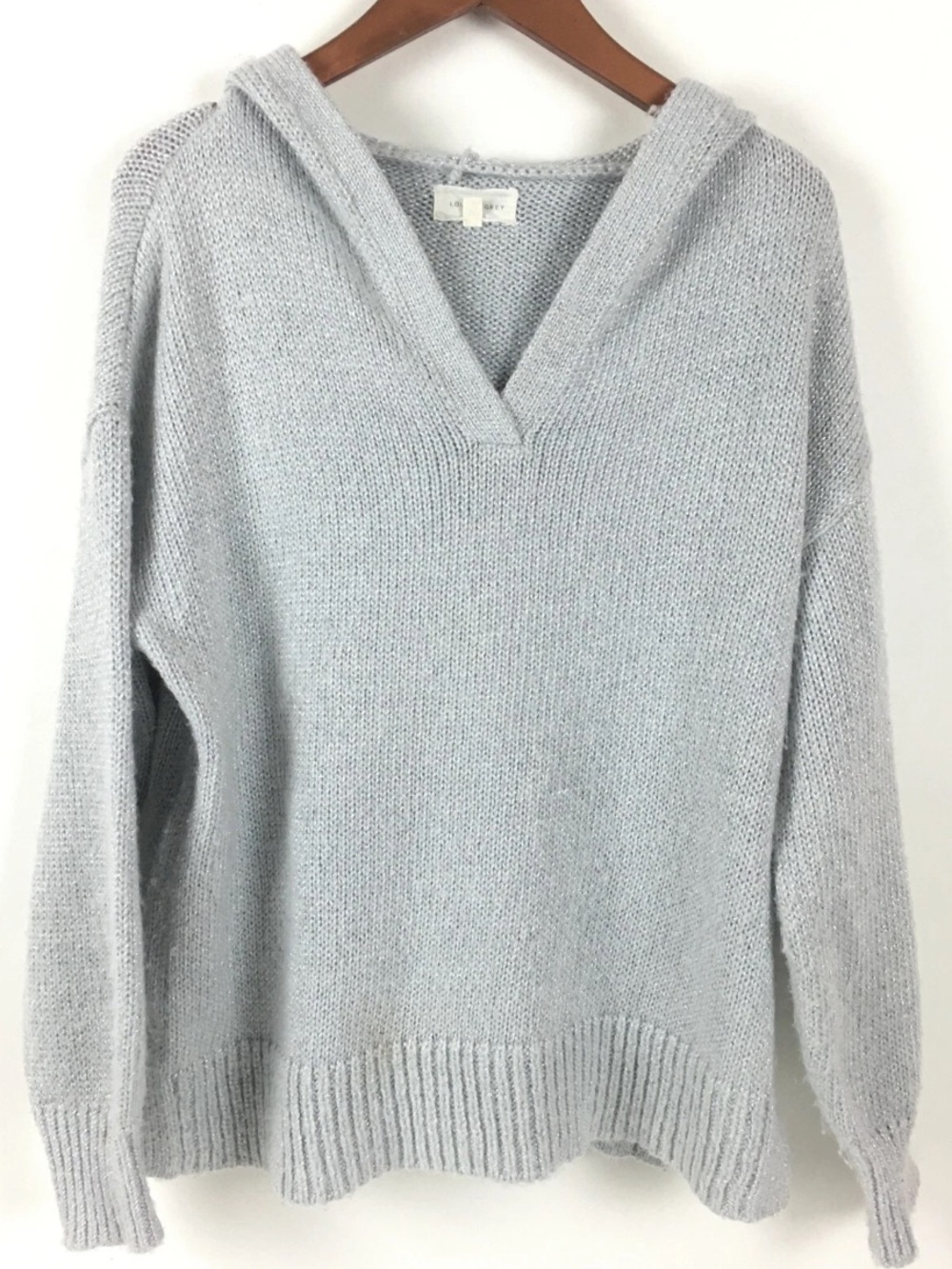 Lou & Grey Light Gray V-Neck Hooded Sweater